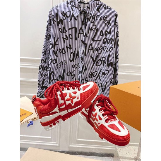 L Skate Chunky Lace Trainers in red and white side elevation L Skate Chunky Lace Trainers in red and white side elevation