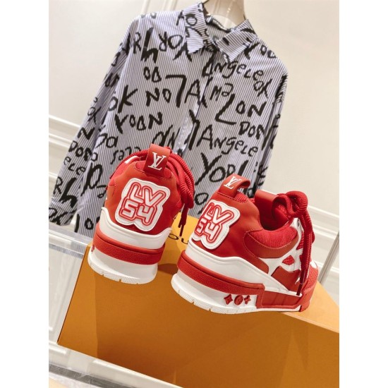 L Skate Chunky Lace Trainers in red and white heel counter view L Skate Chunky Lace Trainers in red and white heel counter view