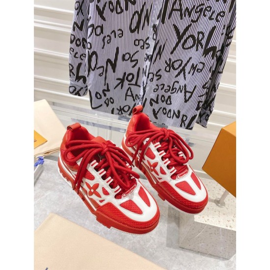 L Skate Chunky Lace Trainers in red and white angled overhead view L Skate Chunky Lace Trainers in red and white angled overhead view
