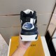 Rear View of L Trainer High Top Black White Blue Trainers Rear view showcasing the blue speckled heel detail and pull tab in black and white