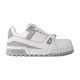 L Trainer Maxi Low Top Sneakers Grey White Profile View L Trainer Maxi low top sneakers in grey and white leather profile view