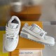 L Trainer Maxi Low Top Sneakers Grey White Side Angle L Trainer Maxi low top sneakers in grey and white leather side angle arrangement