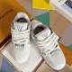 L Trainer Maxi Low Top Sneakers Grey White Box View L Trainer Maxi low top sneakers in grey and white leather top down view in box