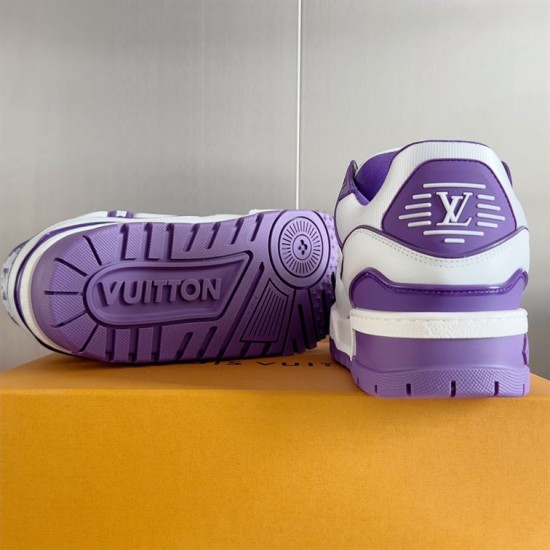 L Trainer Maxi Low Top Trainers White Violet Sole and Heel L trainer maxi low top trainers in white and violet sole and heel view