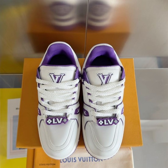 L Trainer Maxi Low Top Trainers White Violet Top View L trainer maxi low top trainers in white and violet top perspective
