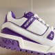 L Trainer Maxi Low Top Trainers White Violet Side Detail L trainer maxi low top trainers in white and violet close up on side branding