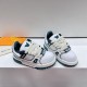 Pair of white and green L Trainer Maxi Low Top Trainers from above
