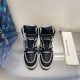 Pair of L Trainer high top leather sneakers in black and grey top view