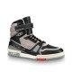 L Trainer high top leather sneaker in black and grey clean studio lateral view