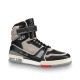 L Trainer high top leather sneaker in black and grey profile view
