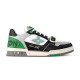 L Trainer Low Top Green Black Grey Leather Monogram Mesh Sneakers Lateral View Profile side view of L Trainer Low Top Green Black Grey Leather Monogram Mesh Sneakers