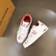 L Trainer Sneaker White Red Graphic Printed Leather Low Top Footwear top-down view showing lacing and red inner lining