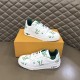 L Trainer Low Top White And Green Graphic Print Leather Sneakers pair displayed with box L Trainer Low Top White And Green Graphic Print Leather Sneakers pair displayed with box