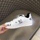 L Monogram Print Leather Low Top Trainers White Black Inner Side Profile L Monogram Print Leather Low Top Trainers White Black inner side profile view