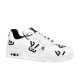 L Monogram Print Leather Low Top Trainers White Black Studio Profile L Monogram Print Leather Low Top Trainers White Black studio lateral profile