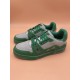 L Trainer Low Top Leather Trainers In Green And Grey - Upper Angle Top angled pair view of L trainers in green and grey showing toe box perforations