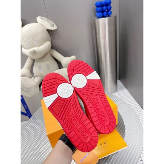 L Trainer Low Top Leather White Red Trainers Outsole View Bottom soles of L Trainer Low Top Leather White Red Trainers in red rubber