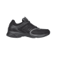 Black Low-Top Trainer Side Profile in white and red Black low-top trainer with thick sole and layered panels in white and red