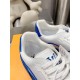 Interior collar and tongue view of L Trainer Low Top Leather White And Blue Sneakers