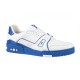Studio profile view of L Trainer Low Top Leather White And Blue Sneakers