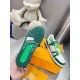 L Trainer Sneaker In Green And White Monogram Leather Sole View Underside view showcasing the green rubber tread pattern of the L Trainer Sneaker in green and white