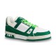 L Trainer Sneaker In Green And White Monogram Leather Studio View Full lateral studio view of the L Trainer Sneaker in green and white leather