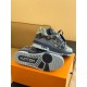 Sole and Rear View - L Blue Denim Monogram Sneakers Rear and bottom sole perspective of L blue denim monogram sneakers