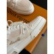 L Beige Trainer Toe Box Detail in beige and white Forefoot close-up of L beige trainer highlighting perforated toe box panels in beige and white