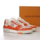 L Trainer Sneaker In Orange And White Damier Print Pair with Box Pair of L Trainer Sneaker In Orange And White Damier Print with matching orange storage box