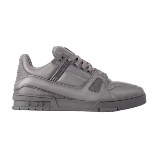 Side profile of the L Trainer Monochrome Low Top Leather Trainers in grey leather