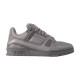 Studio side profile shot of the L Trainer Monochrome Low Top Leather Trainers in grey