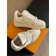 L Trainer Low Top Beige Leather Sneakers - Side Panels L Trainer Low Top Beige Leather Sneakers side view showing upper panels