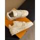 L Trainer Low Top Beige Leather Sneakers - Dual Pair Overhead L Trainer Low Top Beige Leather Sneakers dual pair overhead arrangement