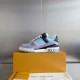 L Trainer Sneaker light blue and purple placed on display box with accessories