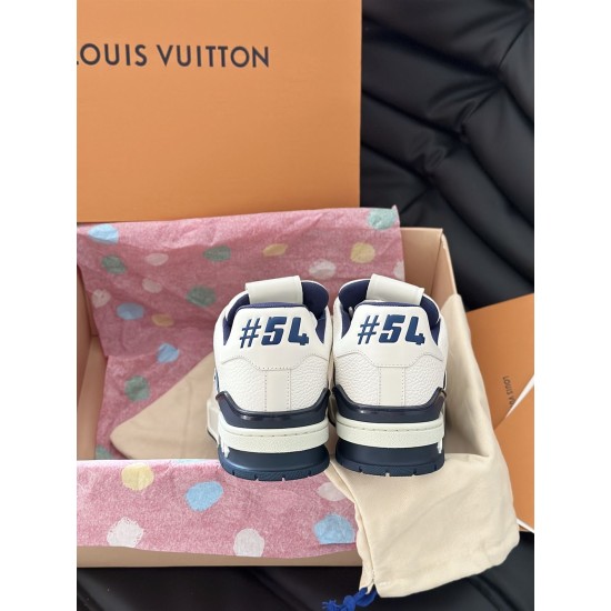 L Trainer Sneaker Low Top Leather White Navy Heel View L Trainer Sneaker Low Top Leather White Navy rear heel detail showing branding