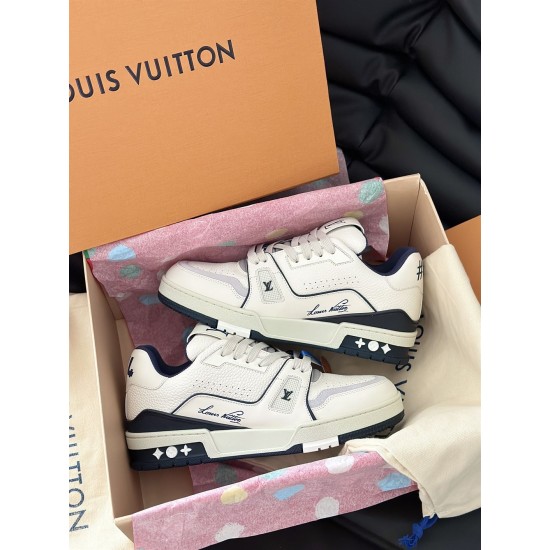L Trainer Sneaker Low Top Leather White Navy Box Display L Trainer Sneaker Low Top Leather White Navy pairs inside orange presentation box