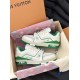 L Trainer Sneakers Boxed Pair in white and green Pair of L white and green trainers resting inside their original orange shoe box