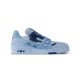 Side View of L Bleached Monogram Denim Blue Low Top Trainers Side profile of L bleached monogram denim blue low top trainers showing panel details