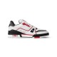 L Trainer Low Top Leather White Red Black Sneakers Side Profile L trainer low top leather white red black sneakers side profile view