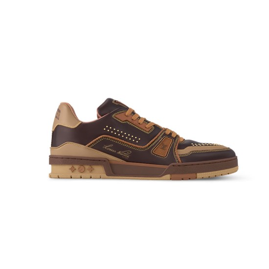 L Trainer Marron Brown Leather Low Top Sneakers profile view