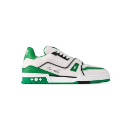 L Trainer White Green Low Top Leather Sneakers Smooth