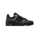 Profile view of black and grey checkered L Trainer Damier Denim Black Low Top Sneakers