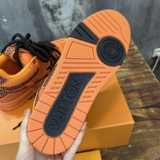 L Orange Mesh Rhinestone Low Top Trainers - Outsole Sole view of L orange mesh rhinestone low top trainers showing tread pattern and branding