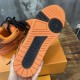 L Orange Mesh Rhinestone Low Top Trainers - Outsole Sole view of L orange mesh rhinestone low top trainers showing tread pattern and branding