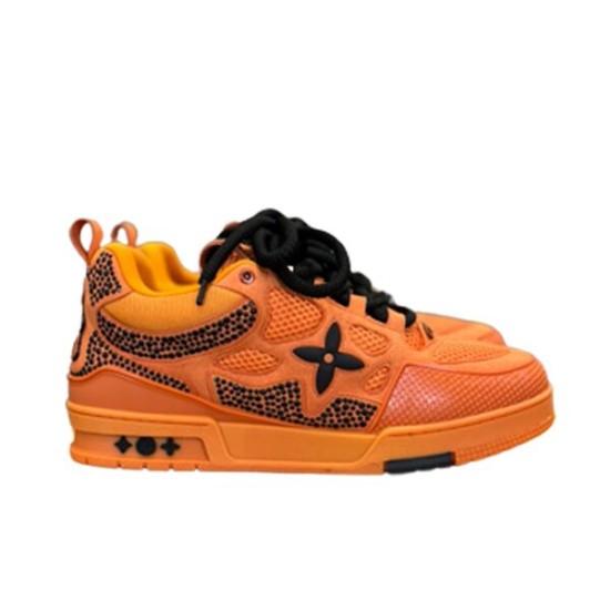 L Orange Mesh Rhinestone Low Top Trainers - Lateral Profile Side profile of L orange mesh rhinestone low top trainers against a plain background