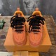 L Orange Mesh Rhinestone Low Top Trainers - Front View Front view of L orange mesh rhinestone low top trainers displaying thick black laces