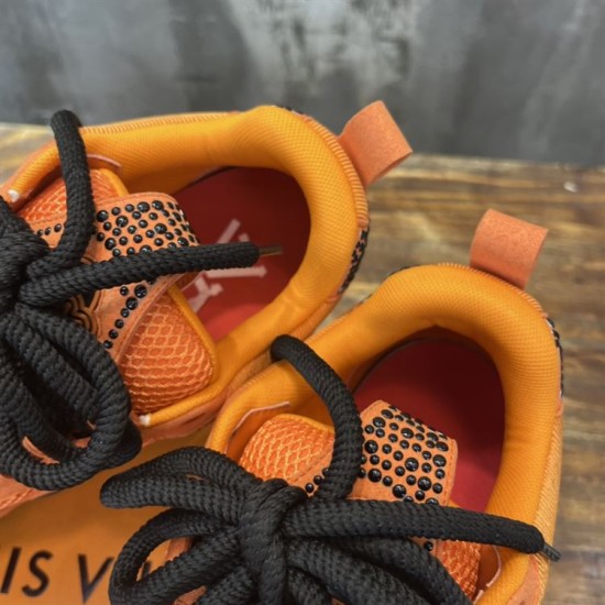 L Orange Mesh Rhinestone Low Top Trainers - Interior Opening Top-down view inside the collar of L orange mesh rhinestone low top trainers