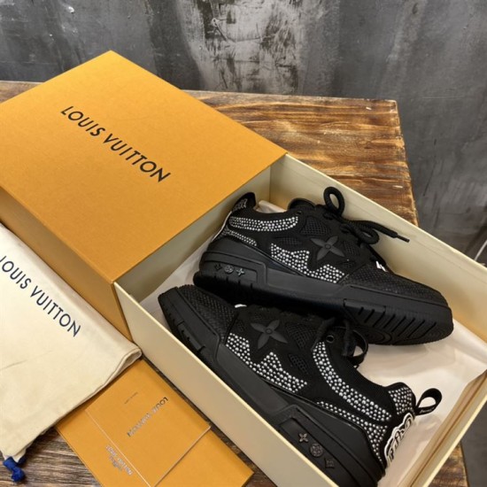 L Black Embellished Chunky Low Top Trainers neatly packed in branded box