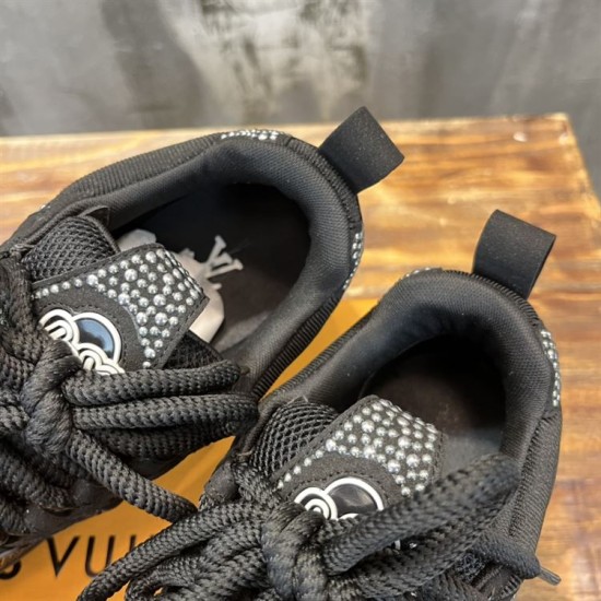 L Black Embellished Chunky Low Top Trainers interior collar and tongue close up