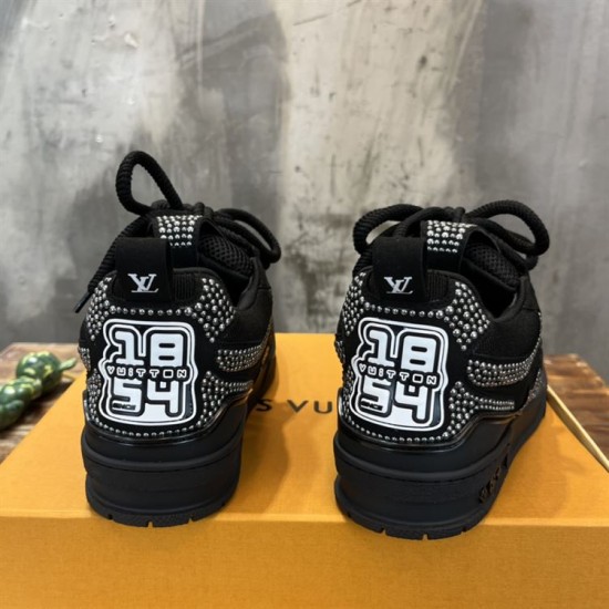 L Black Embellished Chunky Low Top Trainers rear view featuring branding